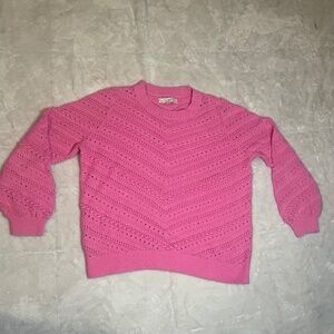Loft Pink Pointelle Open Knit Sweater Women’s Large Petite